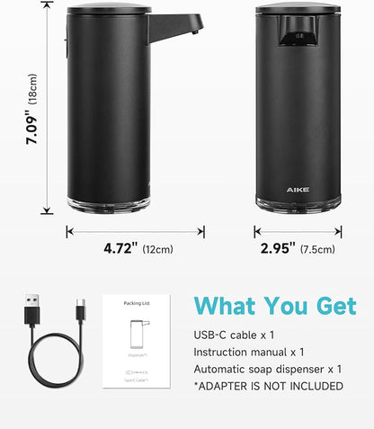 AIKE SensePro Automatic Soap Dispenser Type-C Rechargable, Stainless Matte Black Coating 12.8 fl.oz. for Liquid Soap - Image 5