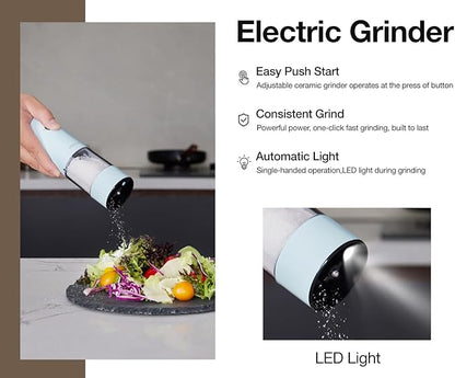 Electric Pepper Grinder and Salt Mill Set - Large Capacity USB Rechargeable Automatic Grinder with Dual LED Lights, One-Handed Operation & Slide Cover - Brushed Stainless Steel - Image 2