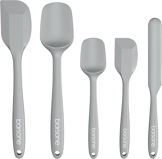 5-Piece Silicone Spatula Set - Heat Resistant 446°F Food Grade BPA Free, Nonstick Cookware Safe Dishwasher Safe Kitchen Tools for Baking, Cooking, Stirring, Multicolor. (Grey)