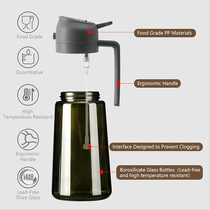 SWEET VIEW 2PCS Olive Oil Dispenser and Oil Sprayer – 16oz/470ml Glass Light-Proof Oil Pourer for Kitchen Air Fryer, Cooking, Salad, and BBQ, with Stickers - Image 5