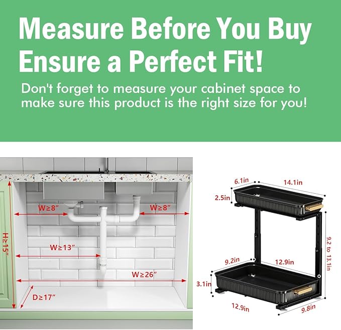 ARSTPEOE Under Sink Organizer - 2 Packs Multi-Purpose Pull-Out Storage Organizers, Slide out Pull out Metal Cabinet Organizer Shelf, Storage for Kitchen Bathroom, Black - Image 2