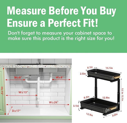 ARSTPEOE Under Sink Organizer - 2 Packs Multi-Purpose Pull-Out Storage Organizers, Slide out Pull out Metal Cabinet Organizer Shelf, Storage for Kitchen Bathroom, Black - Image 2