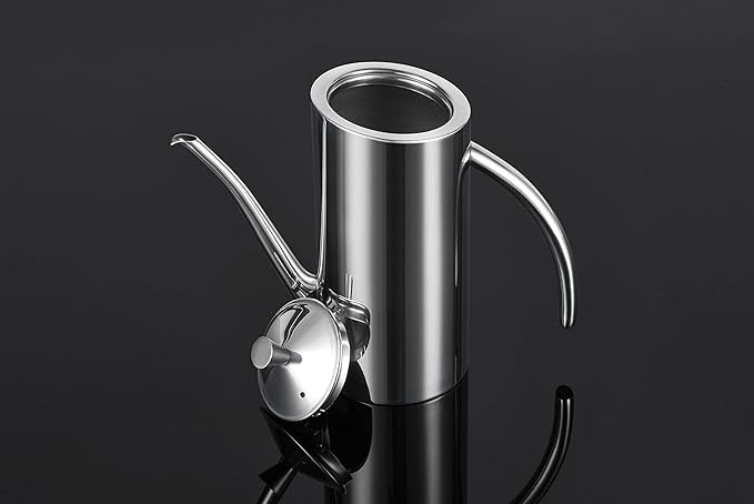 KSENDALO Premium Stainless Steel Olive Oil Dispenser (24oz/700mL) - Leakproof Kitchen Cruet & Olive Oil Bottle with Ergonomic ONE-Piece Body, Long Narrow Spout for Precision Pouring & Arc Handle - Image 3