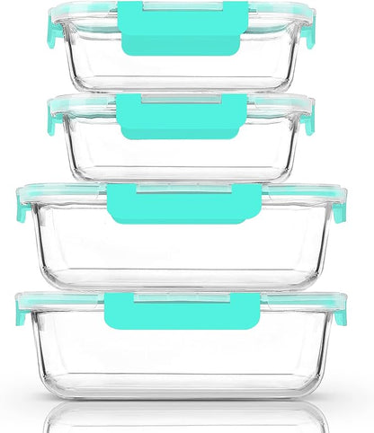 [80 oz & 36 oz]Extra Large Glass Food Storage/Baking Containers Set with Lids, 2 Pack 80 oz(10 cup)&2 Pack 36 oz (4.5 cup)Airtight Glass Container,Microwave,Oven,Freezer and Dishwasher, Green by MMCIRCO