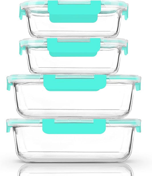 [80 oz & 36 oz]Extra Large Glass Food Storage/Baking Containers Set with Lids, 2 Pack 80 oz(10 cup)&2 Pack 36 oz (4.5 cup)Airtight Glass Container,Microwave,Oven,Freezer and Dishwasher, Green by MMCIRCO