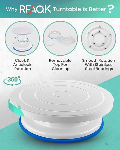 RFAQK 90PCs Cake Decorating Kit with Leveler, Baking Supplies Gift Includes Cake Stand Turntable, 24 Numbered Icing Tips, 55+1 Piping Bags, 2 Frosting Spatulas, 3 Scrappers, Video Course & Booklet - Image 3
