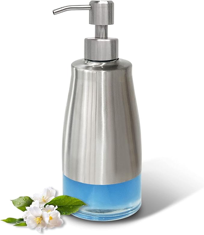AUMIO Dish Soap Dispenser with Stickers, Kitchen Soap Dispensers Brushed Nickel Stainless Steel and Glass Combined, Refillable Liquid Hand Soap Dispenser for Bathroom & Kitchen (11OZ / 320ML) by AUMIO