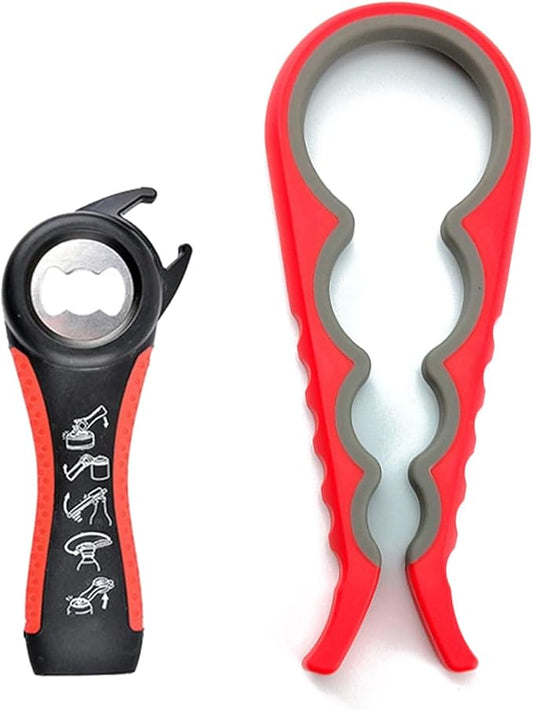 Jar Opener for Seniors with Arthritis,Jar Opener for Weak Hands,5-in-1 Bottle Opener,4-in-1 Can Opener… (Red) by GZLT