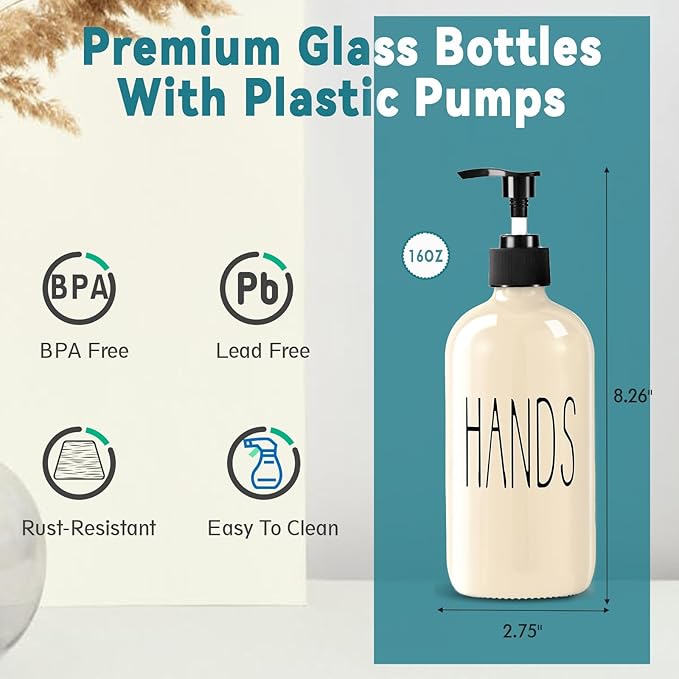 COHOSEGE Glass Soap Dispenser Set 2 Pack,16 Oz Dish Soap Dispenser for Kitchen Sink,Beige Kitchen Accessories and Kitchen Decor,Beige Decorations and Kitchen Utensils for Kitchen - Image 3