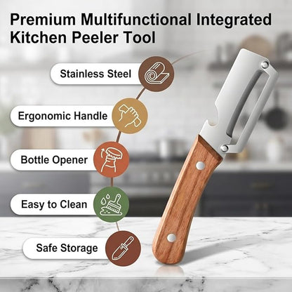 2 Pack Multifunctional Vegetable Peeler, 2-in-1 Kitchen Peeler with Bottle Opener, Wooden Handle & Stainless Steel Blade, for Potato, Carrot, Fruit, Pumpkin,sugar cane, Papaya & More - Image 5