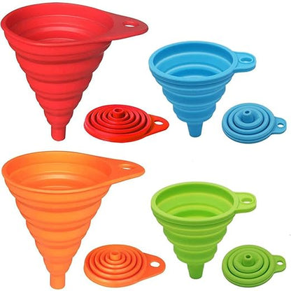 KongNai Kitchen Funnel Set 4 Pack, Small and Large, Kitchen Gadgets Accessories Foldable Silicone Collapsible Funnels for Filling Water Bottle Liquid Transfer Food Grade by KongNai