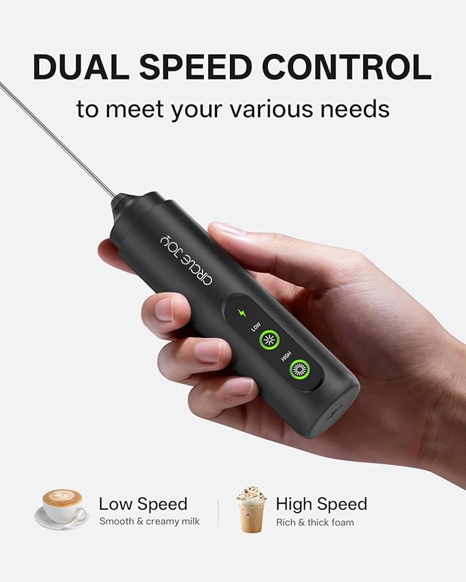 CIRCLE JOY 2-Speed Rechargeable Milk Frother Hanheld, Dual Coil Whisk Head Electric Coffee Frother, Portable Hand Frother Wand Drink Mixer for Matcha Lattes Cappuccino, Kitchen Gifts - Image 2