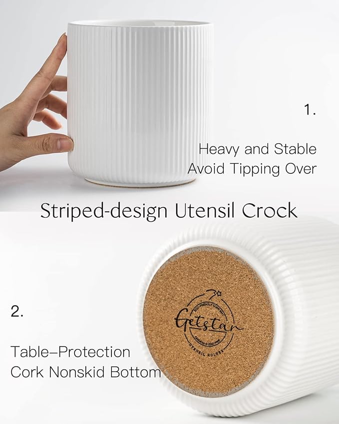 getstar Large Utensil Holder for Kitchen Counter, 5.6" Vintage Ceramic Utensils Crocks Utensil Organizer for Spatula Farmhouse Kitchen Decor - Image 3