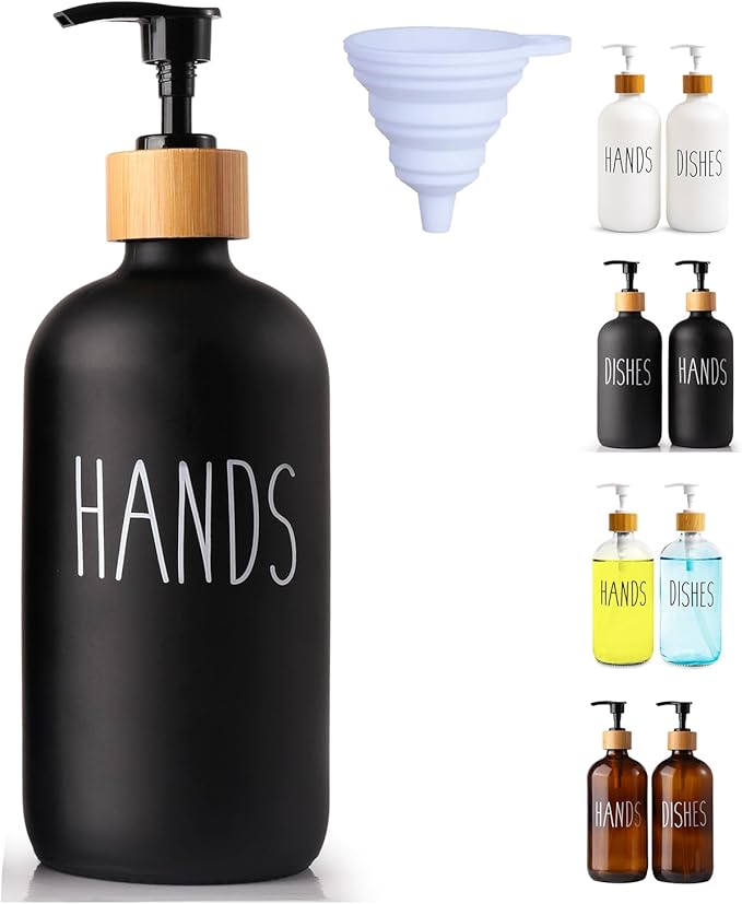 LOOCHICA Black Glass Kitchen Soap Dispenser, Detergent Dispenser or Hands Soap Dispenser for Kitchen Sink, Black Soap Dispenser, Modern Farmhouse Decor Dish Soap Pump for Kitchen Organization by Loochica
