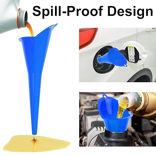 3-Pack Long-Neck Oil Funnels, 11" Multi-Purpose Funnels for Automotive & Motorcycle Use – Reusable Funnel for Oil, Gas & Transmission Fluid (Blue)