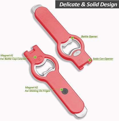 2-in-1 Magnetic Soda Can & Beer Bottle Opener-Dual Magnets for Fridge & Cap Catcher, Heavy Duty Stainless Steel, Perfect for Big Hands,Long nails, RV, Bartender, Gift for Father, Red, Openpro 1 Pack