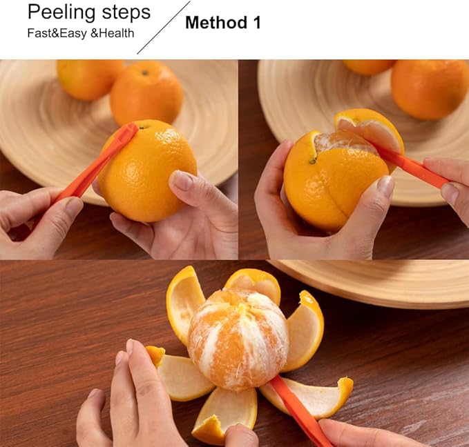 Soft Home Premium Plastic Orange Peeler Lemon Citrus Peel Cutter Vegetable Slicer Fruit Tools (Long Handle Type Green 2 Pack; Mouse Type orange 1 Pack) - Image 3