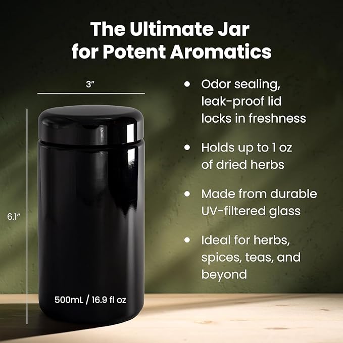Infinity Jars, 500 ML (17 fl oz) Pack 6, Premium Airtight Ultraviolet Glass Jar Smell Proof, Antistatic, Light Blocking Container for Herbs, Coffee, Tea & Spices Durable, Travel-Friendly Storage - Image 2