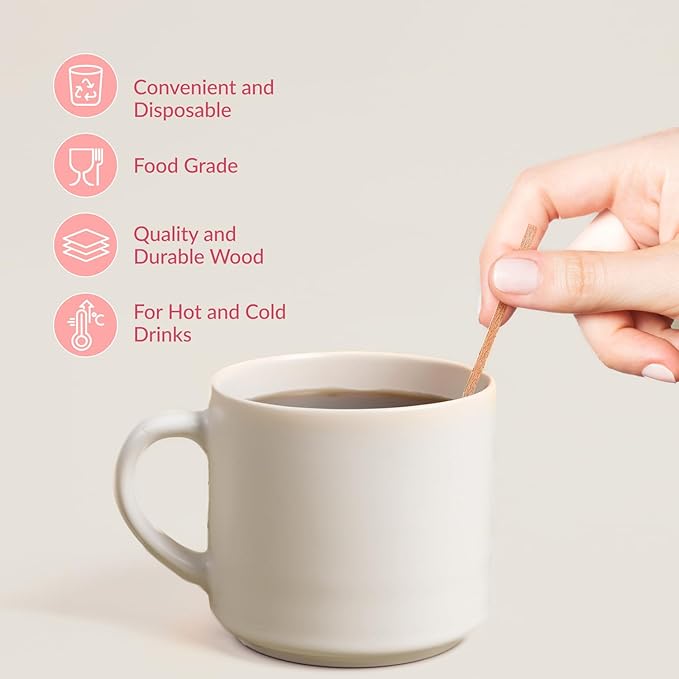 1000 Wooden Coffee Stirrer by Prestee - Disposable 5.5 inches Long Wooden Stir Sticks for Coffee and Cocktails - Smooth, Splinter-Free Beverage Mixers - Ideal for Cafe, Bars and Drink Stations - Image 5