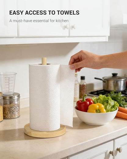NESAPTO Paper Towel Holder Countertop, Wooden Freestanding Paper Towel Stand for Modern Farmhouse & Cottagecore Decor, Kitchen Bathroom Essential, Natural Color - Image 6