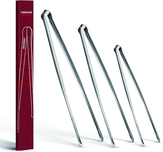 Precision Serrated Non-Slip Tips Cooking Tongs 3 Set (9.5" & 11.5" & 13.5"), 18/8 Stainless Steel Metal Tong, Light but Durable, Easily Control Kitchen Tweezer Tongs for Frying, Plating, BBQ by COOCLAN