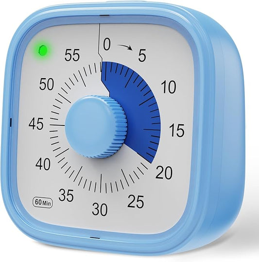 Visual Timer, Pomodoro Timers for Kids Adults, 60-Minute Countdown Desk Timer for Productivity, Silent ADHD Timer for Kids Toddlers, Kitchen for Cooking (Blue)