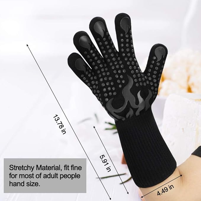Comsmart BBQ Gloves, 1472 Degree F Heat Resistant Grilling Gloves Silicone Non-Slip Oven Gloves Long Kitchen Gloves for Barbecue, Cooking, Baking, Cutting - Image 3