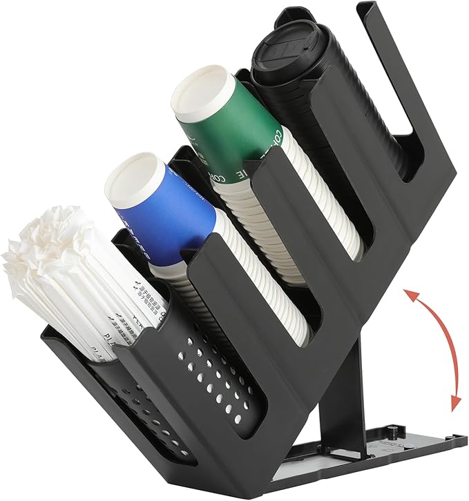 Paper Cup and Lid Holder with Straw Organizer,4 Compartment Adjusting,Coffee Cup Dispenser for Countertop,Coffees Station,Bar Restaurant,Black by cupholder