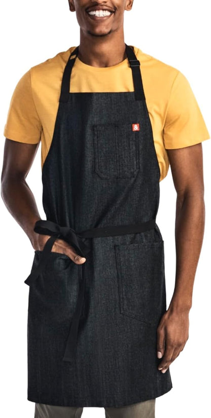 hedley & bennett Essential Apron - Professional Chef Apron with Pockets & Adjustable Bib Strap for Cooking & Grilling