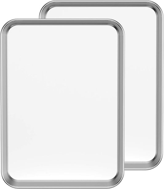 Baking Sheet Set of 2, Bastwe 18 inch Commercial Grade Stainless Steel Baking Pan, Professional Bakeware Oven Tray, Healthy & Non-toxic, Rust Free & Mirror Finish, Easy Clean & Dishwasher Safe by BASTWE