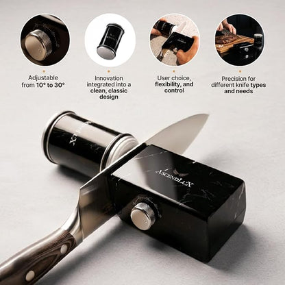 Premium Rolling Knife Sharpener Kit with Adjustable 10°–30° Angle, 4 Disc System (Diamond 400/800, Whetstone 3000, Ceramic 8000) & Leather Strop – Professional Kitchen Knife Sharpener Tool