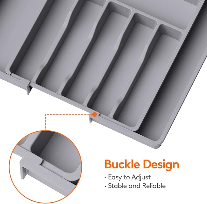 Lifewit Silverware Drawer Organizer, Expandable Utensil Tray for Kitchen, BPA Free Flatware and Cutlery Holder, Adjustable Plastic Storage for Spoons Forks Knives, 13-22 x 15", Grey - Image 5