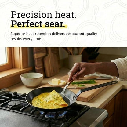 Lodge 10 Inch Carbon Steel Skillet - PFAS-Free Pre-Seasoned Carbon Steel Frying Pan for High-Heat Searing - Long Handle Design for Omelets, Grilling, and Campfire Cooking - Made in the USA