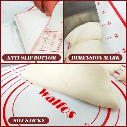 WALFOS French Rolling Pin and Silicone Baking Mat Set, Non-Stick Beech Wood Rolling Pin 15.7 Inch and Pastry Mat for Best Pie Crust, Cookie, Pasta and Pizza Dough - Image 6
