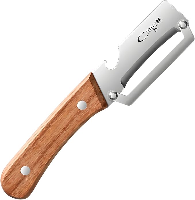 Premium Vegetable Peeler with Wooden Handle and Bottle Opener Stainless Steel Blade Kitchen Tool for Fruit Apple Potato Pumpkin Papaya Zucchini by ANMIOUHOME