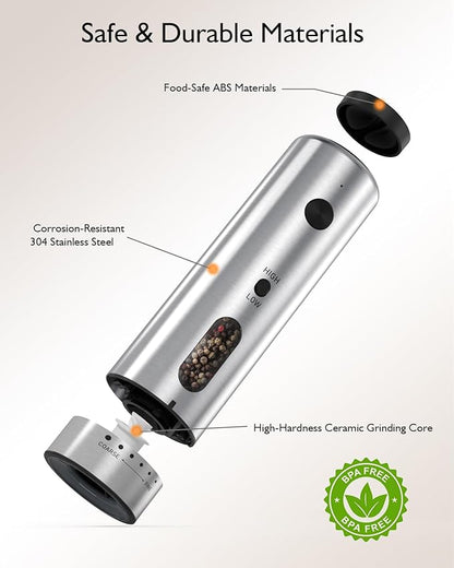 Electric Salt and Pepper Grinder Set, Upgraded 2-Speed Setting, External 6 Adjustable Coarseness, USB C Dual Rechargeable Base, All Stainless Steel Automatic Salt & Pepper Mill Shakers with LED Light - Image 9