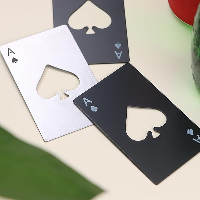 Ace of Spades Bottle Openers, 12Pcs Poker Card Bottle Openers,Credit Card Size Stainless Steel Bottle Opener Card, Beer Bottle Opener for Wallet Pocket Wedding Party Good Gift - Silver/Black - Image 5
