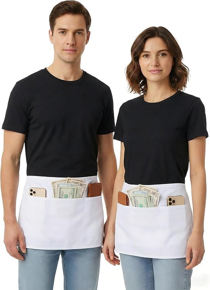 BOHARERS Waist Apron with 3 Pockets 3 Pack - White Waitress Server Short Apron - Image 4