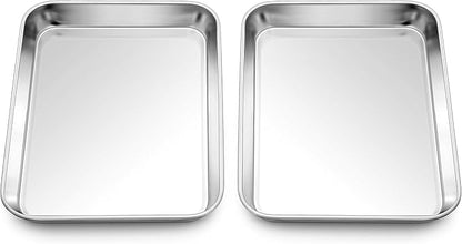 Homikit 2 Pack Baking Sheet, 9 x 7 Inches Stainless Steel Cookie Tray Set for Cooking Toasting, Mini Metal Cookie Toaster Oven Baking Pan Non Stick, Rustproof & Mirror Finish, Dishwasher Safe by Homikit