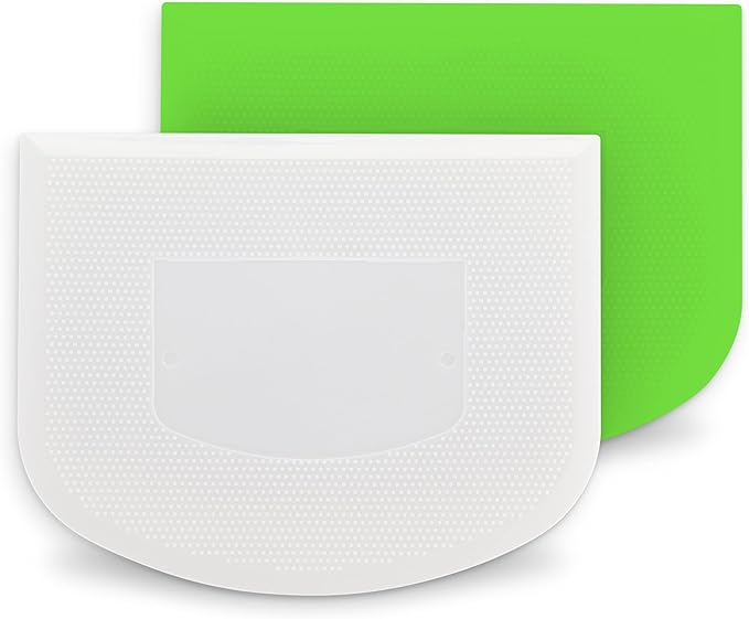 Ram-Pro White And Green Bowl Scraper Flexible Food Safe Plastic Scraper Chopper Multipurpose Good Grip Curved and Flat Edge Pizza and Dough Cutter for Kitchen Pack of 2 by RamPro