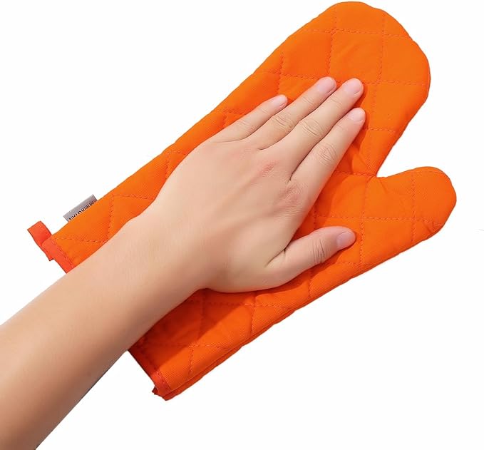 Oven Mitts and Pot Holders 4 pcs Set,High Heat Resistant 500 Degree Extra Thicken Long Kitchen Cotton Oven Glove for Cooking (12 Inch,Orange)… - Image 6