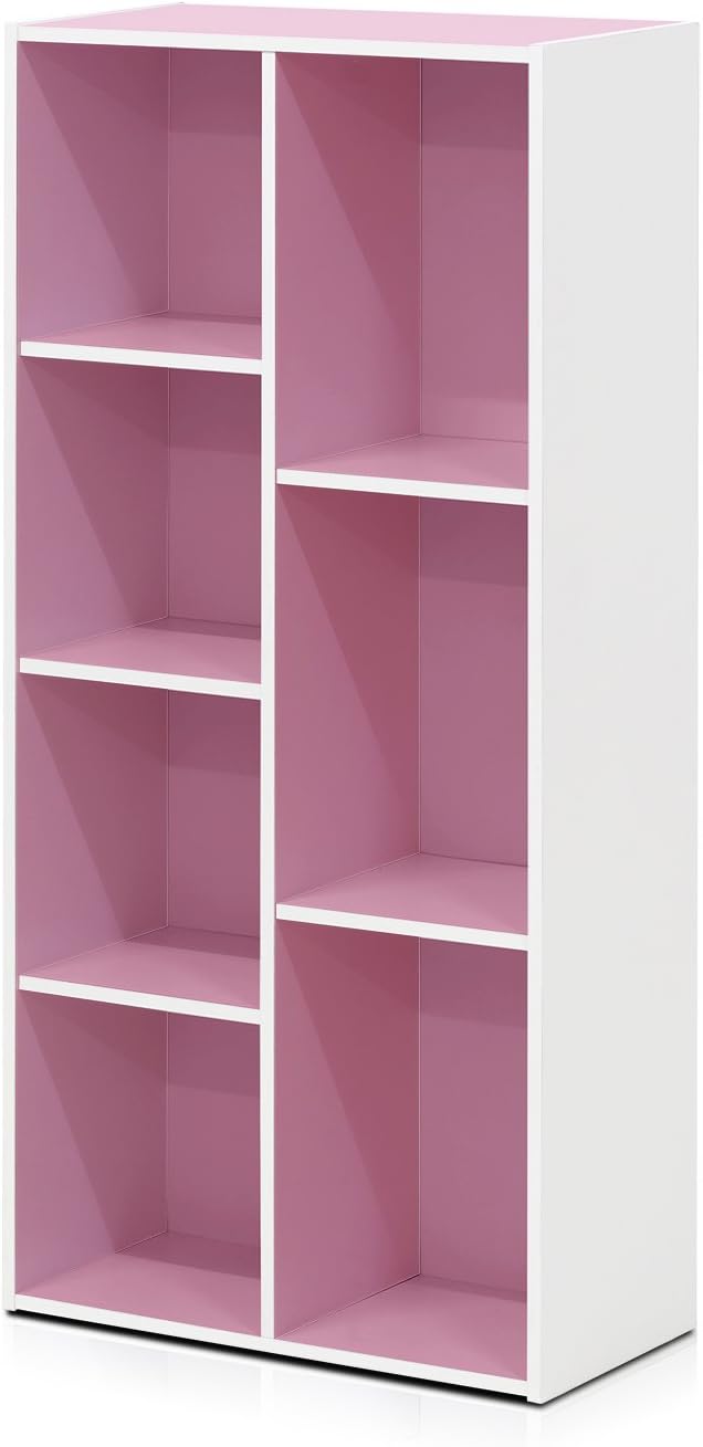 Furinno LUDER Book Shelf, 7-Cube Bookshelf, Bookcase with Open Shelves, 9.4 x 19.5 x 41.7, Easy Assembly, for Living Room, Bedroom, Home Office, White/Pink - Image 7