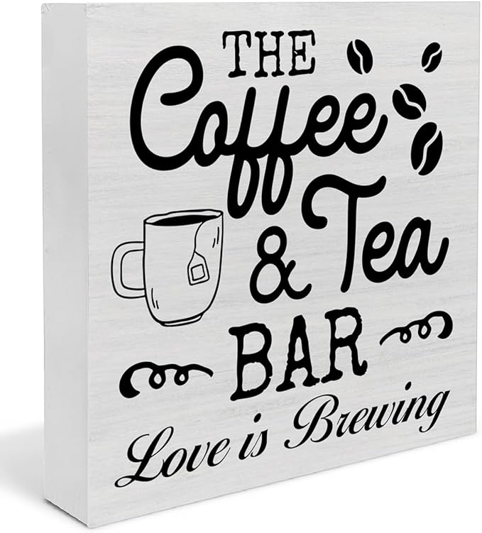 Coffee & Tea Bar Sign Decor, Coffee Tea Station Accessories, Farmhouse Kitchen Wooden Sign Desk Table Decor by Unknown