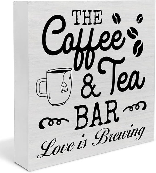 Coffee & Tea Bar Sign Decor, Coffee Tea Station Accessories, Farmhouse Kitchen Wooden Sign Desk Table Decor by Unknown
