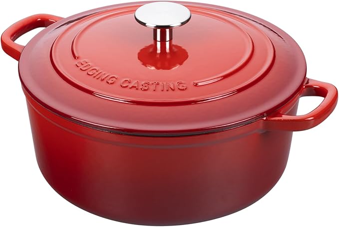EDGING CASTING Enameled Cast Iron Dutch Oven Pot with Lid, 7 Quart, Round Dutch Ovens, Bread Oven Dual Handles, for Bread Baking, Oven Safe up to 500°F, Red - Image 2