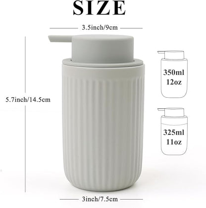BosilunLife Grey Soap Dispenser Set - 2 Pack 12oz Ceramic Dish Soap Dispenser with Rust Proof Pump for Kitchen, Hand Soap and Lotion Set Suitable for Farmhouse Bathroom Decor
