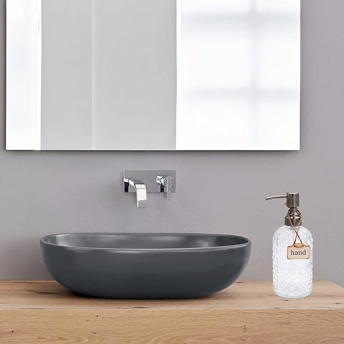 16 oz Diamond Pattern Glass Soap Dispenser, Kitchen and Bathroom Refillable Soap Dispenser with Rust Resistant Stainless Steel Pump for Hand Soap, Lotion Glass Liquid Dispenser (Clear) - Image 2