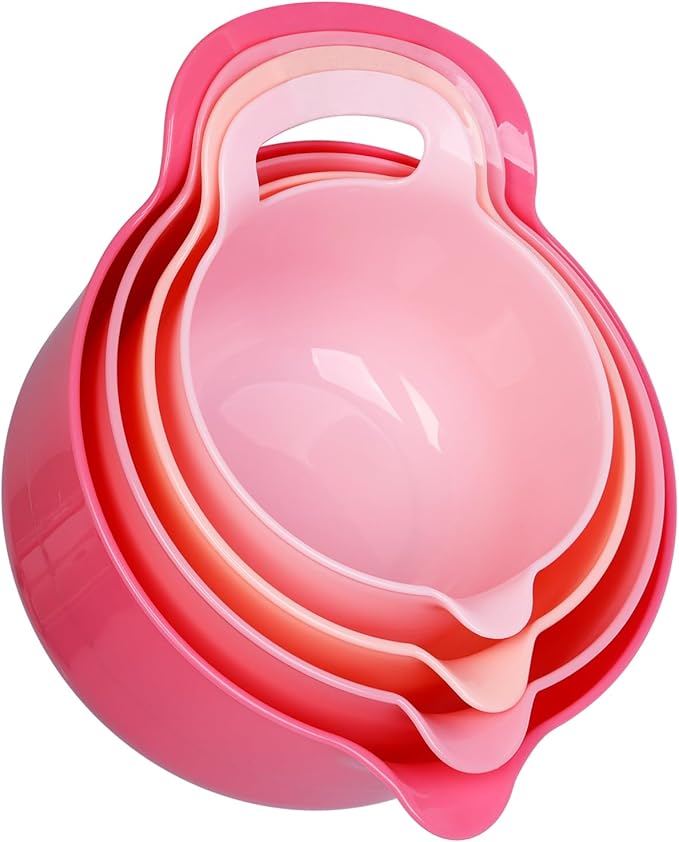 BoxedHome 4 Pack Nesting Mixing Bowl with Pour Spout and Handle, BPA free Microwave & Dishwasher Safe(Pink Gradient, 4 Pack with Handle) - Image 7