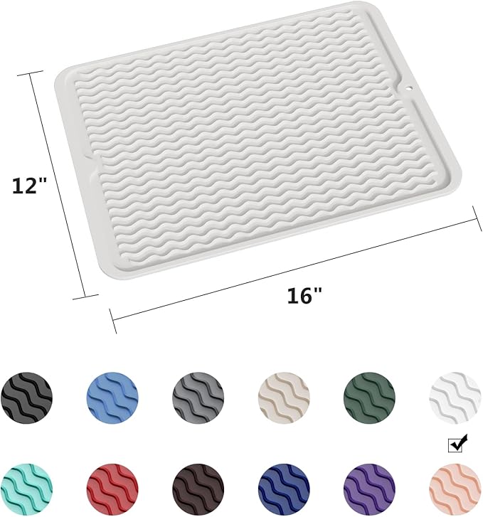 ZLR Silicone Dish Drying Mat & Heat Resistant Trivet (12" x 16") - Waterproof Counter Protector for Air Fryer, Coffee Maker - Non-Slip, BPA Free Kitchen Pad, Easy Clean Dishwasher Safe (Milk White) - Image 6