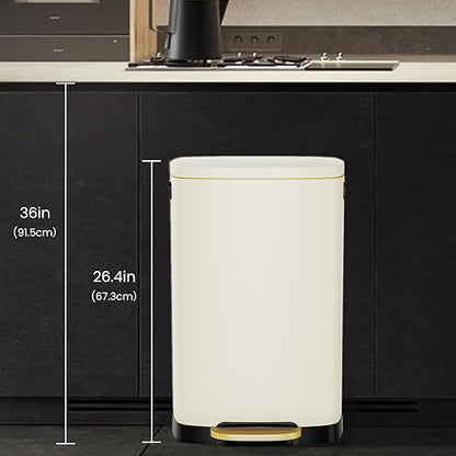 ELPHECO Kitchen Trash Can with Lid Soft Close, 13 Gallon / 50L Stainless Steel Pedal Garbage Can, Heavy-Duty Fingerprint Proof Step Wastebasket with 20 Bags, Removable Bucket, Home Office, Cream Beige - Image 9